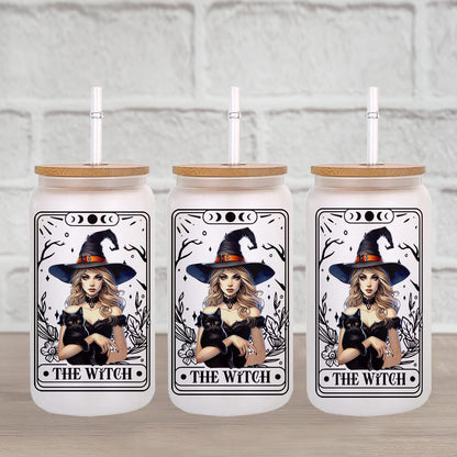 Petthouse | The Witch Tarot Ice Coffee Cup, Ice Coffee Witch Halloween Glass Can With Lid And Straw