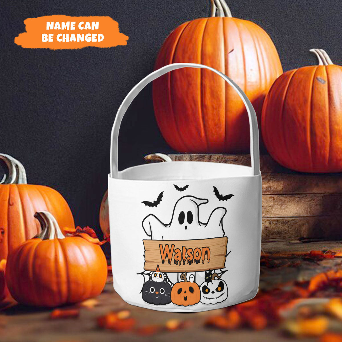 Petthouse | Custom Halloween Basket With Kid Name, Spooky Candy Bucket, Candy Bag For Kids