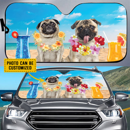 Petthouse | Pug Dog Summer Vacation Windshield Sun Shade Personalized Photo Windshield Cover For Dog Mom