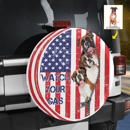 Petthouse | Personalzied Spare Tire Covers Boxer Watch Your Gas Tire Cover For Car American Flag Patriot