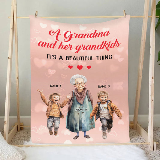 Petthouse | Customized Happy Mothers Day Fleece Blanket, Grandma And Her Grandkids Blanket, Birthday Gifts