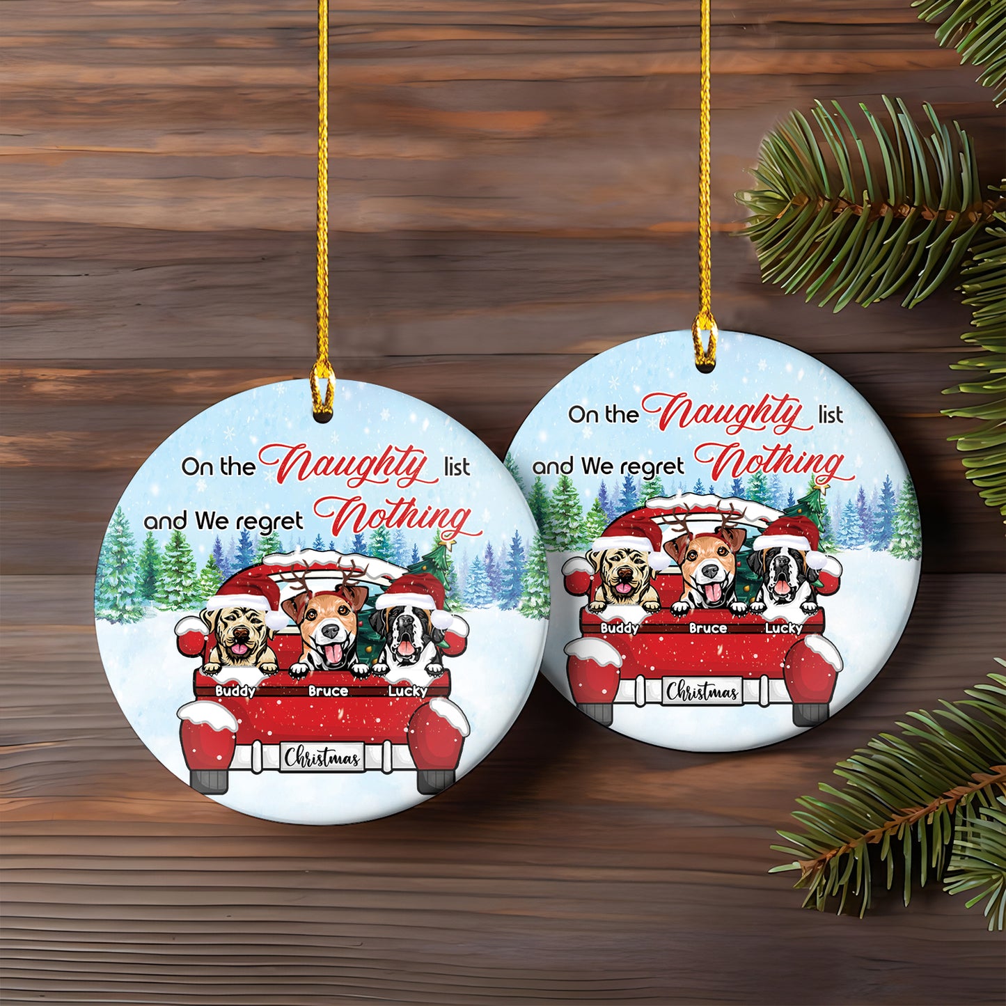 Petthouse | Personalized On The Naughty List & I Regret Nothing Ceramic Ornament, Dog Lovers Christmas Gift