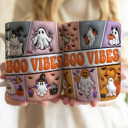 Petthouse | Boo Vibes Ceramic Mug, 3d Inflated Print Mug, Halloween Ghosts, Spooky Vibes Mug, Cute Boo Squad