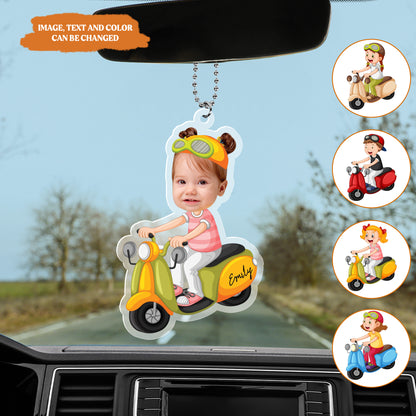 Petthouse | Personalized Baby Face Car Hanger, Baby Riding Motorcycle Hanging Ornament, Funny Gift