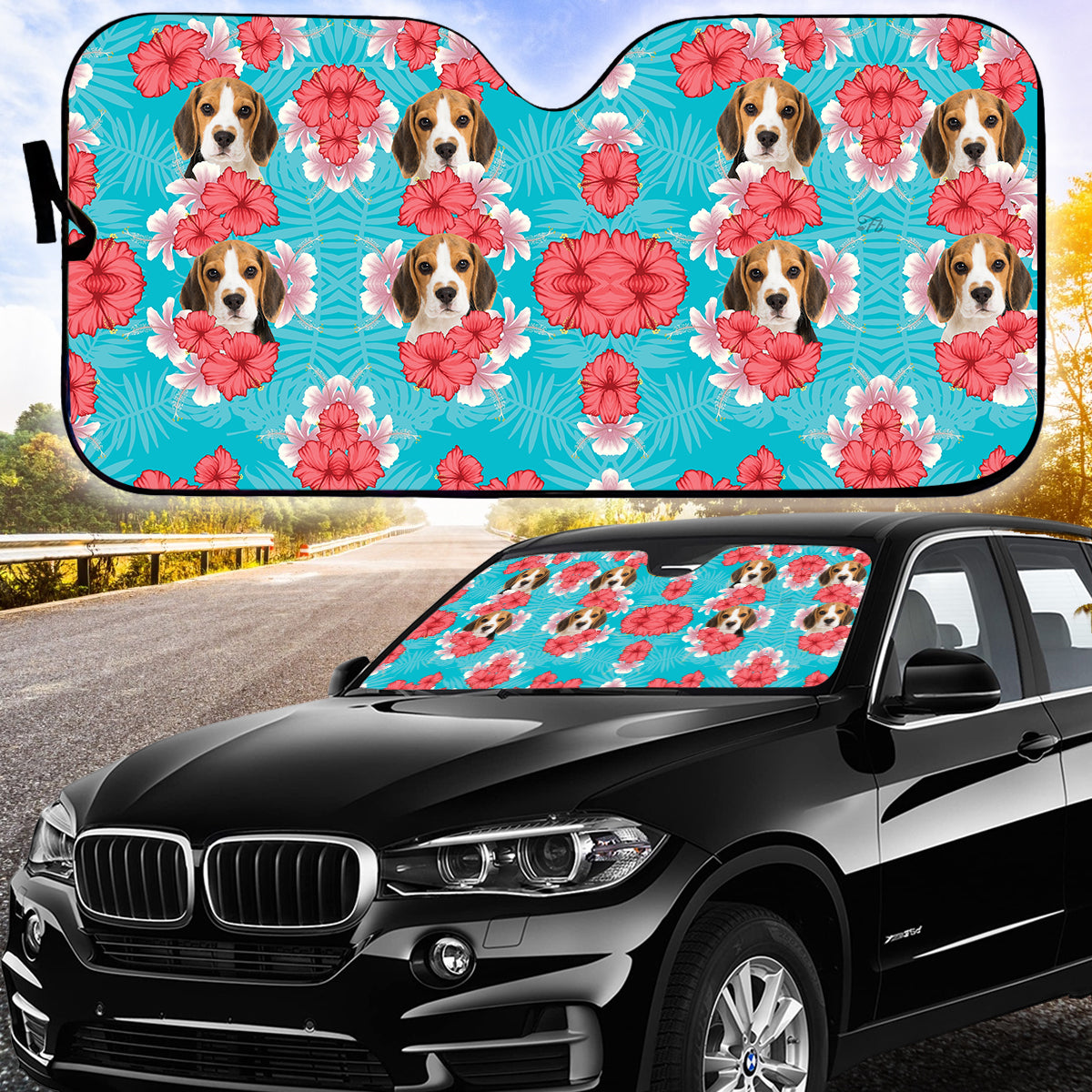 Petthouse | Dog Sunshade Beagle Hawaii Pattern Car Sun Shade Windshield Car Sun Visors For Windshield Summer