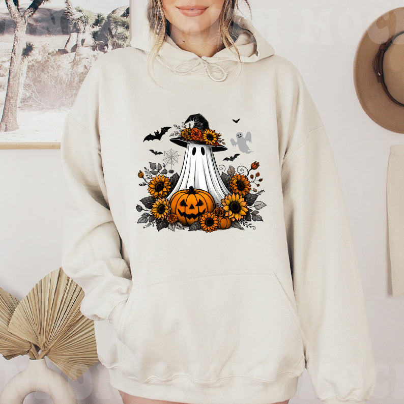 Petthouse | Cute Ghost Pumpkin Shirt, Floral Witch Ghost Pumpkin Shirt, Fall Autumn Halloween