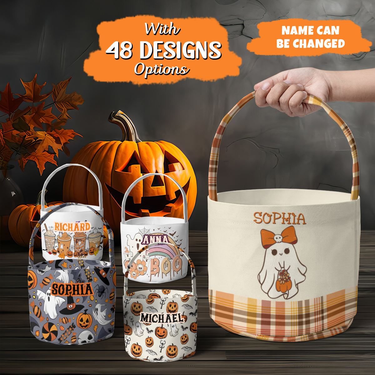 Petthouse | Personalized Trick Or Treat Basket, Trick-or-treat Bucket, Candy Halloween Basket, Monogram