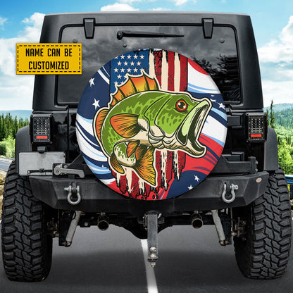 Petthouse | Customized Name Fishing Grunge Stylized American Flag Spare Tire Cover Fishing Car Accessory Car Decoration