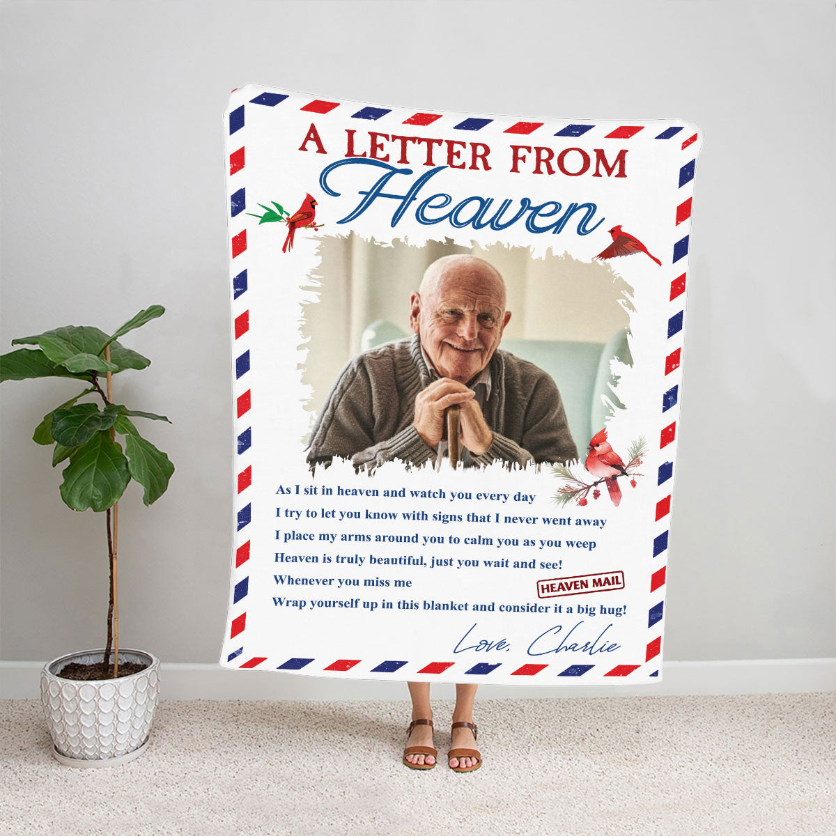 Petthouse | Customized Photo A Letter From Heaven Wrap Yourself Up Soft Blanket, Loss Of Dad Gift For Family