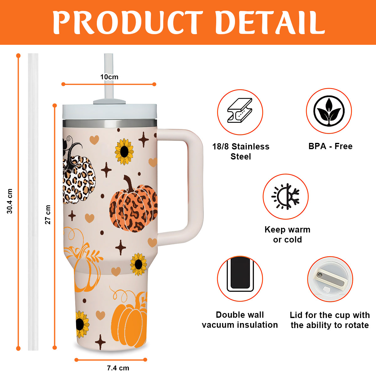 Petthouse | Fall Pumpkins 40oz Tumbler, Fall Coffee Stainless Steel Tumbler, Leopard Pumpkin, Fall Vibes