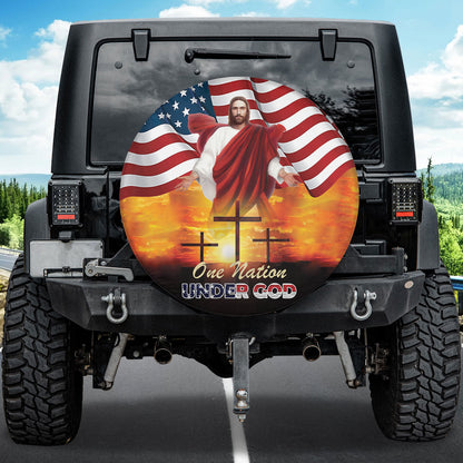 Petthouse | American Christian One Nation Under God Spare Tire Cover Christian Religious Verse Decor