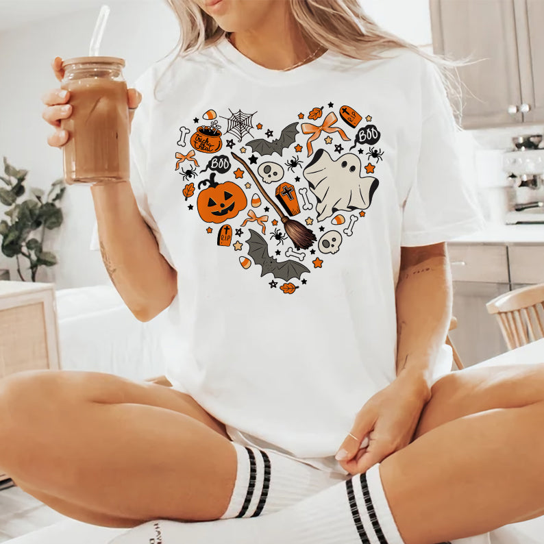 Petthouse | Cute Halloween Tshirt, Halloween Doodles Hearth Shirt Gift For Halloween Moms Shirt