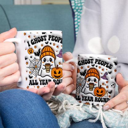 Petthouse | Halloween I Ghost People Inflated Effect 3d Mug, Ghost Pumpkin Mug, Spooky Vibes Ghost Coffee