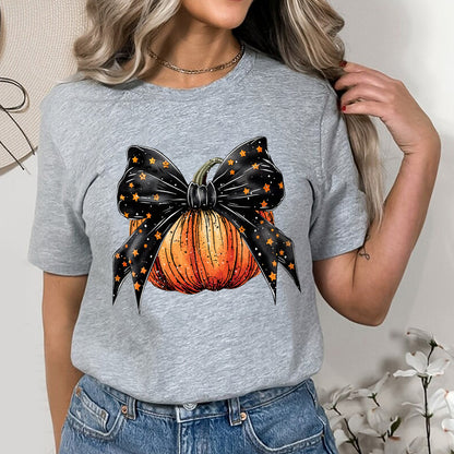 Petthouse | Halloween Pumpkin Coquette Bow Shirt, Coquette Stars Bow Shirt, Autumn Pumpkin Bow