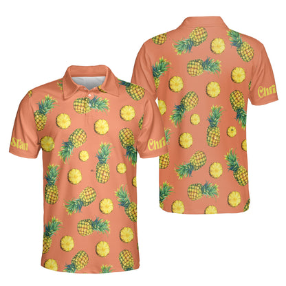 Petthouse | Customized Name Pineapple Summer Vibes Polo Pineaple Fresh Fruit Golf Polo Shirt Summer Outfit Design