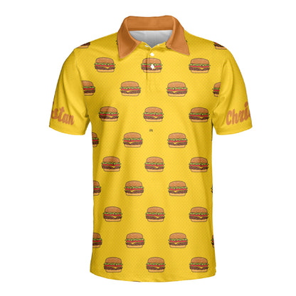 Petthouse | Customized Name Colorful Hamburgers Seamless Pattern Polo Shirt Hamburger Fast Food Shirt Hamburger Lovers