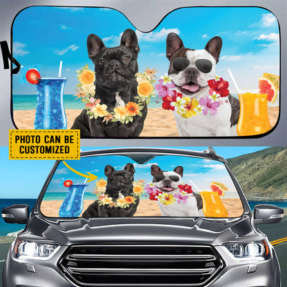 Petthouse | Dog Sunshade Custom Photo Personalized French Bulldog Summer Vibes Car Sun Shade Windshield