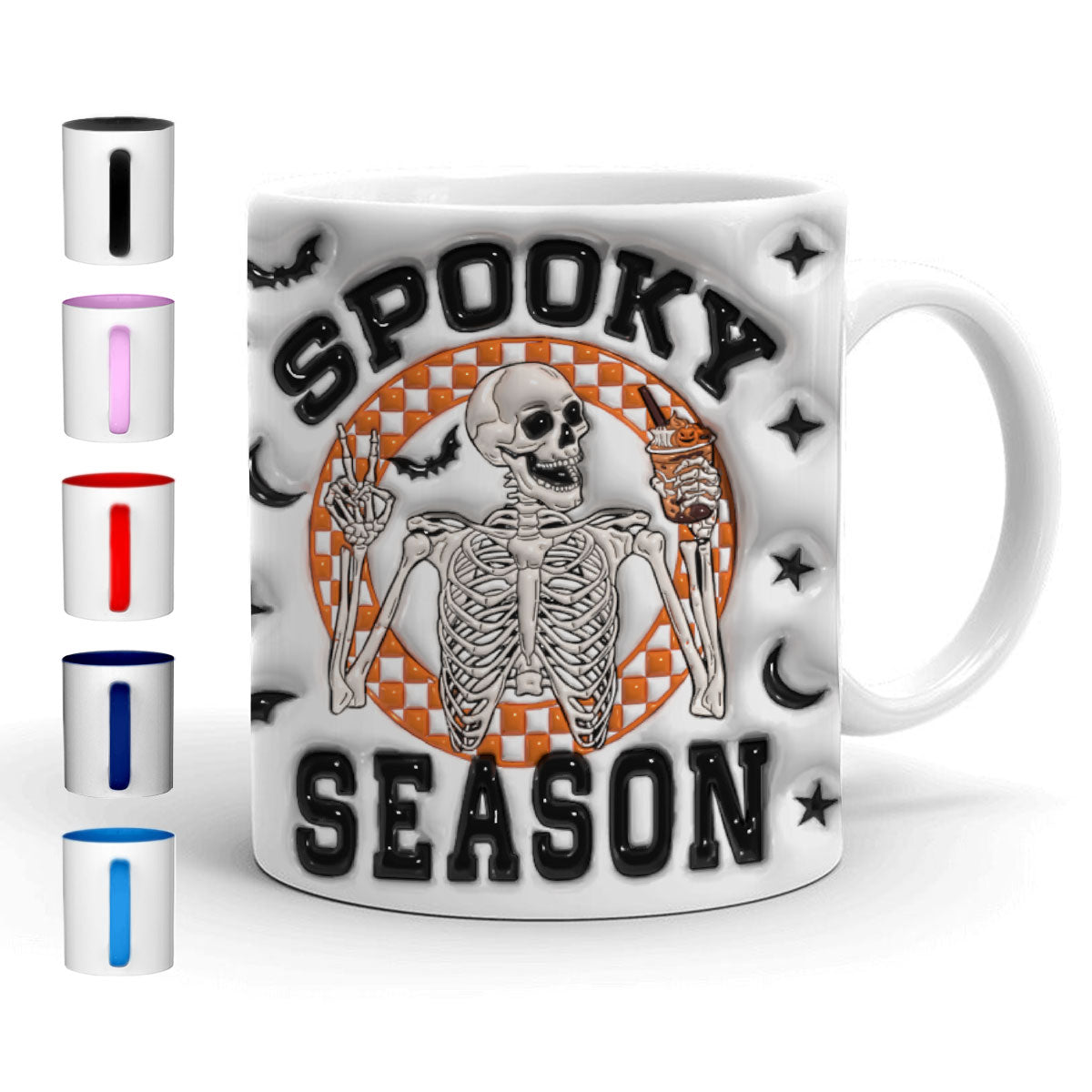 Petthouse | Spooky Season Skeleton Inflated 3d Mug, Retro Halloween Mug, Skeleton Halloween Coffee Cup