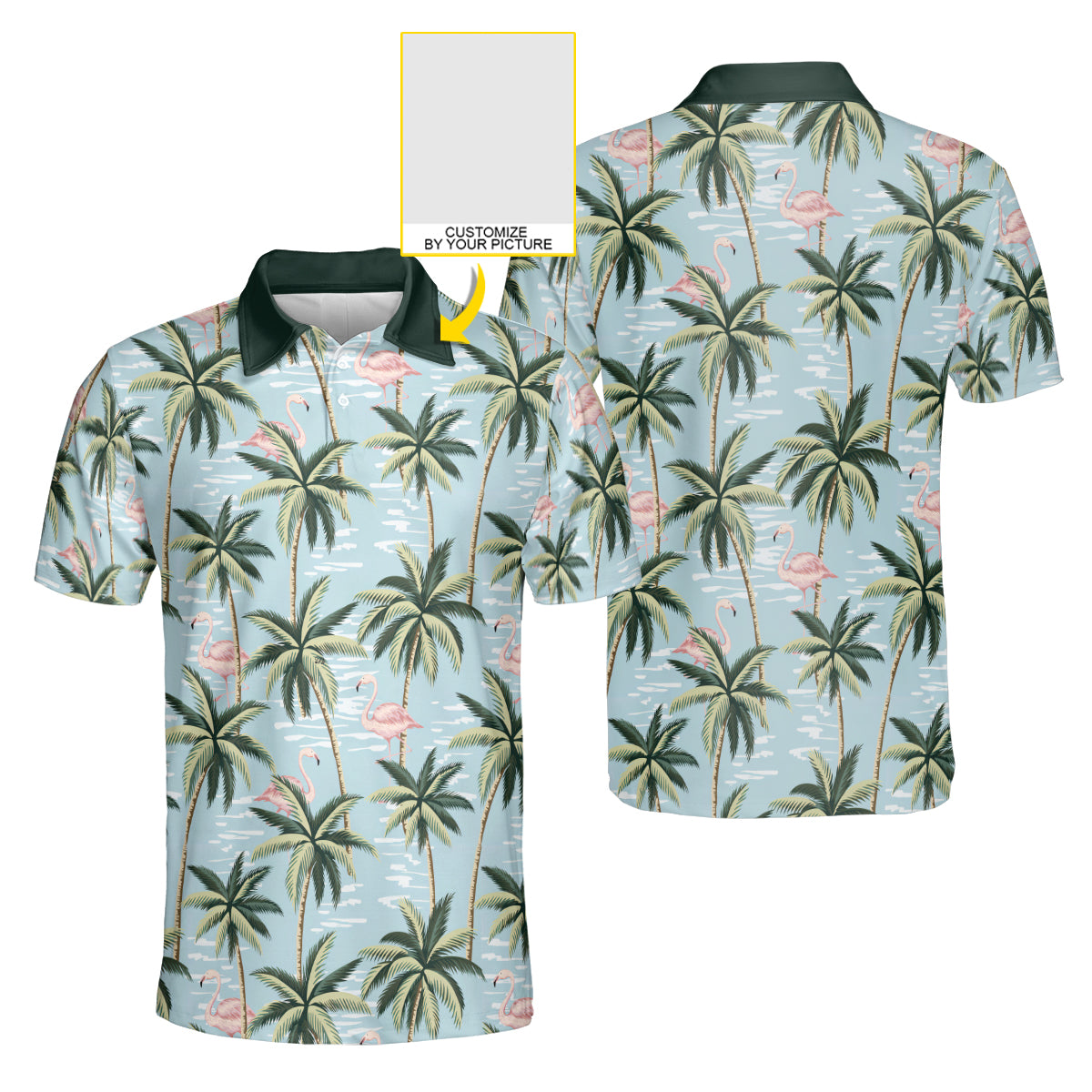 Petthouse | Customized Picture Palm Tree Flamingo Seamless Pattern Polo Shirt Summer Beach Vibe Golf Shirt Summer