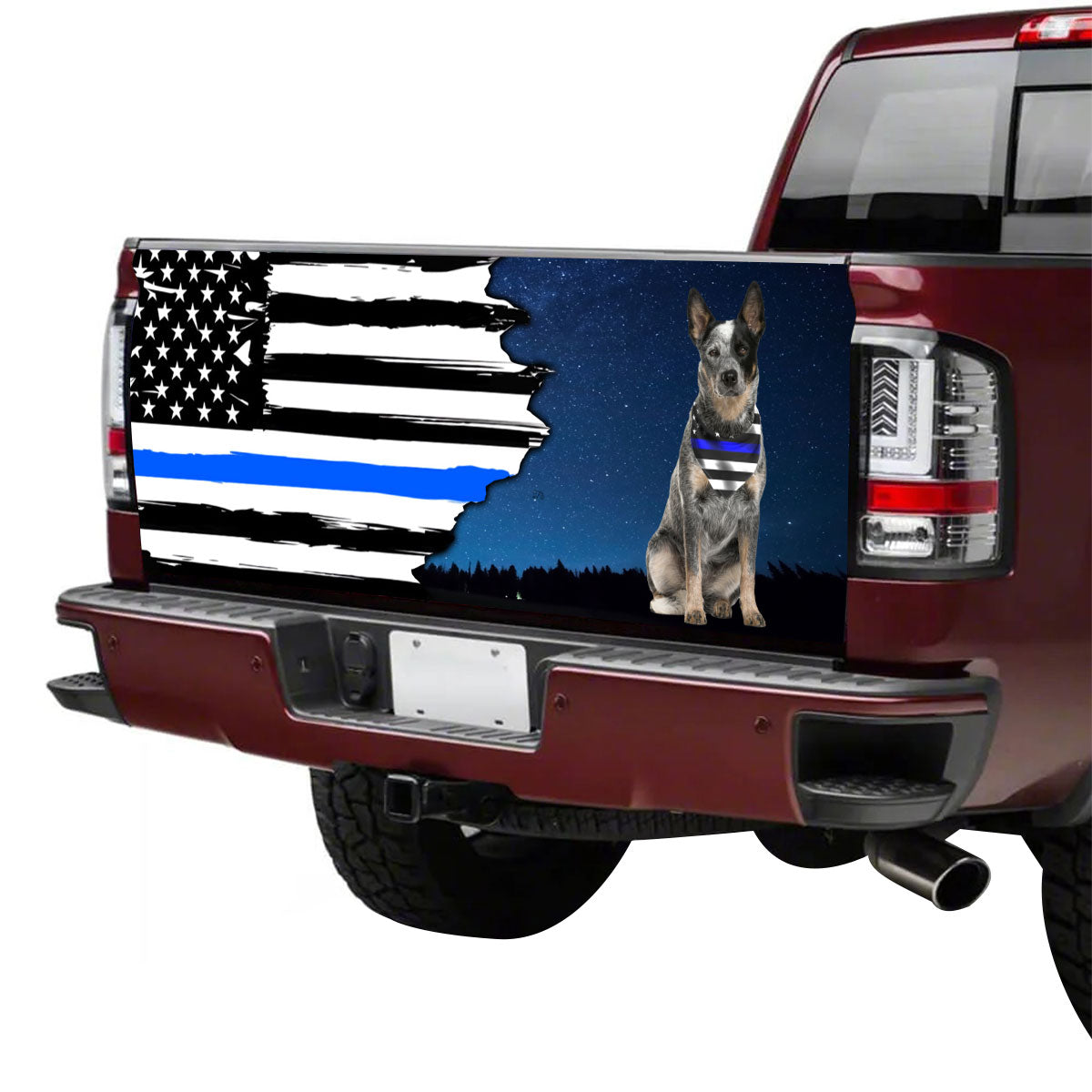 Petthouse | Tailgate Wrap American Flag Thin Blue Line Tailgate Wrap Police Australian Cattle Dog Decals