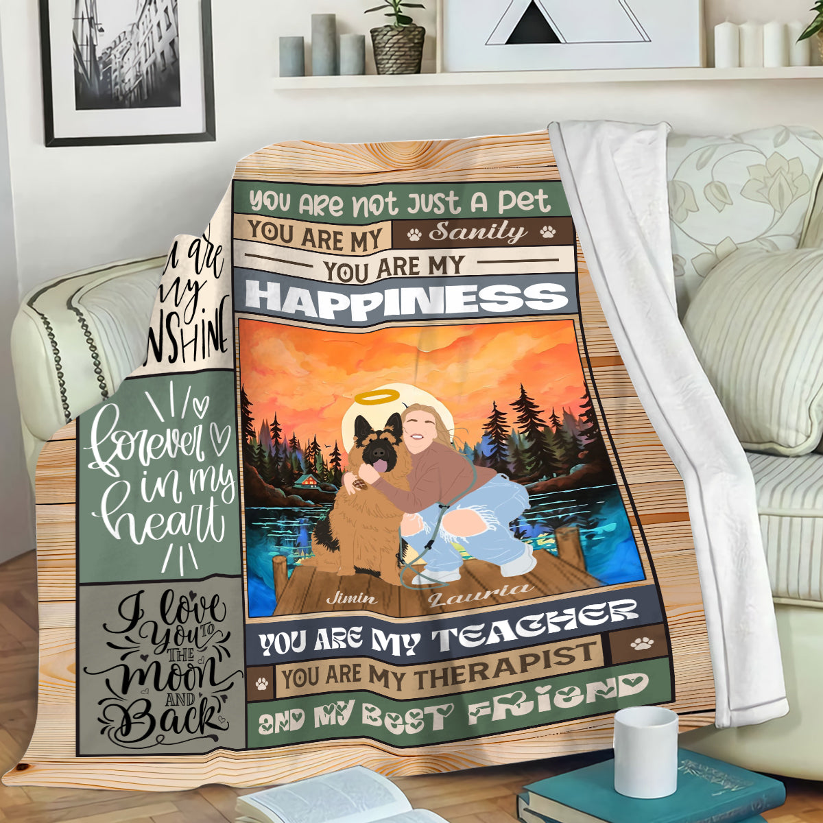 Petthouse | Personalized Dog And Owner Picture On Fleece Blanket, You Are My Sanity Happiness Sofa Couch Blanket