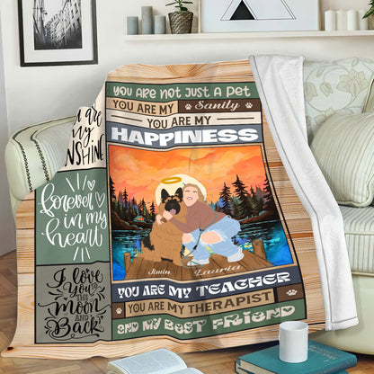 Petthouse | Personalized Dog And Owner Picture On Fleece Blanket, You Are My Sanity Happiness Sofa Couch Blanket