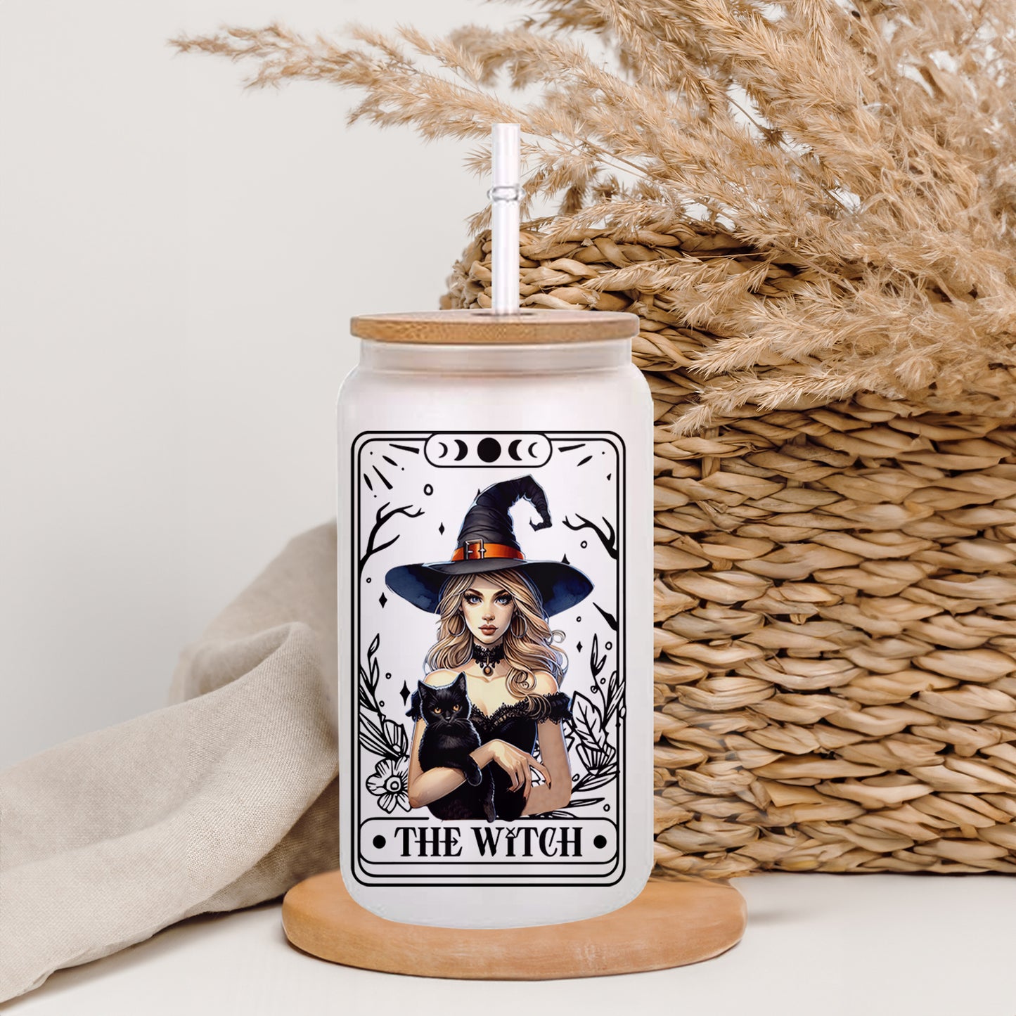 Petthouse | The Witch Tarot Ice Coffee Cup, Ice Coffee Witch Halloween Glass Can With Lid And Straw