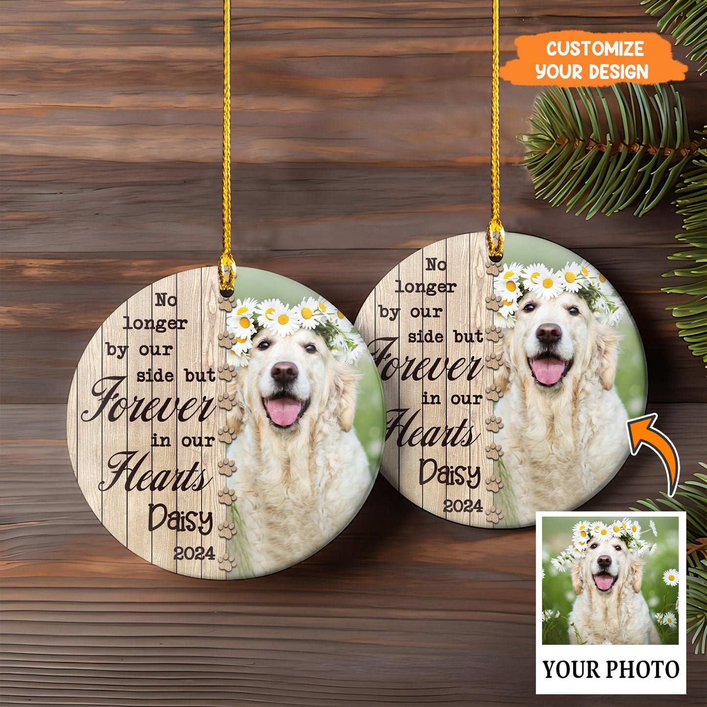 Petthouse | Personalize Memorial Dog Ornament, No Longer By Our Side But Forever In Our Hearts, Decor Xmas