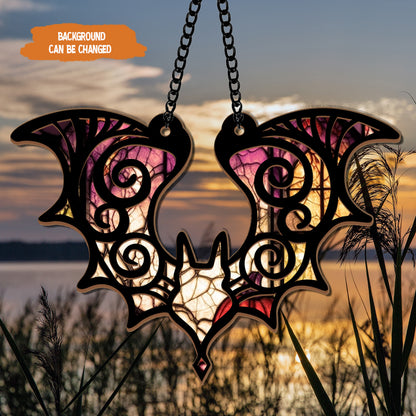 Petthouse | Hanging Bat Suncatcher Ornament, Bat Gothic Halloween Window Hanging, Halloween Bat