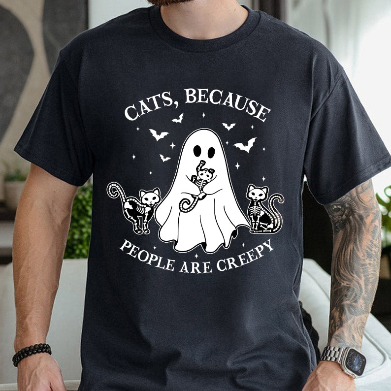 Petthouse | Cats Because People Are Creepy Shirt, Halloween Ghost Cat Shirt, Cat Creepy Shirt, Cat Lovers