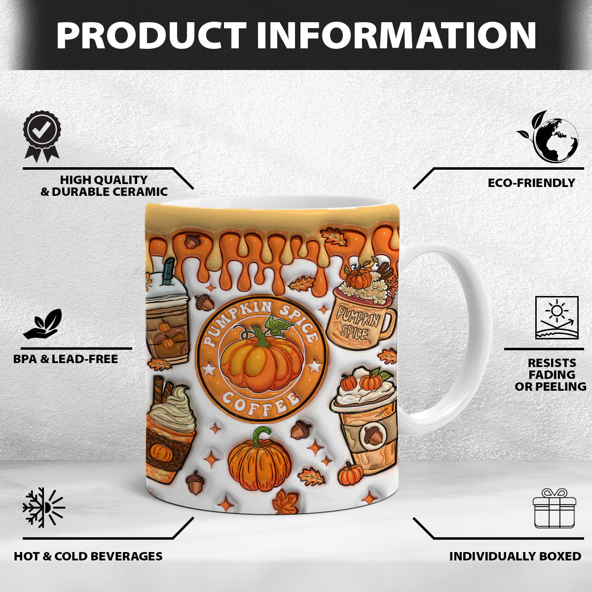 Petthouse | Pumpkin Spice Coffee 3d Inflated Effect Mug, Fall Autumn Coffee Pumpkin Spice Mug, Fall Vibes