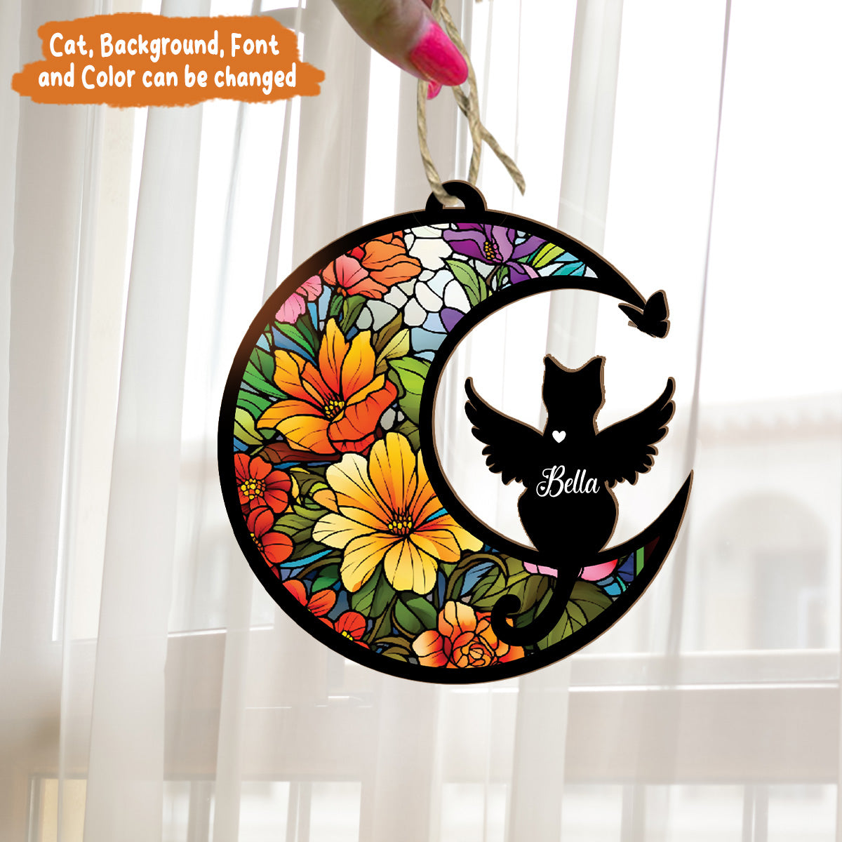 Pethouse | Customized Cat Suncatcher, Loss Of Pet Sympathy Gift, Pet Memorial Suncatcher Window Hanging