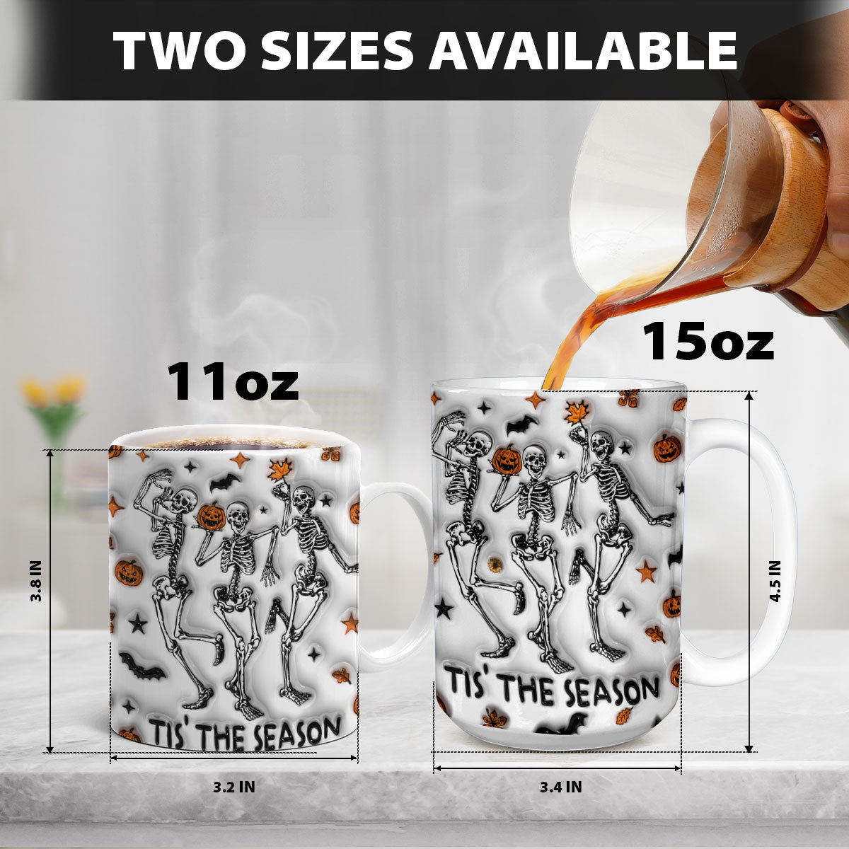 Petthouse | Skeleton Dancing Inflated Effect 3d Coffee Mug, Halloween Tis' The Season, Ghost Spooky Vibes