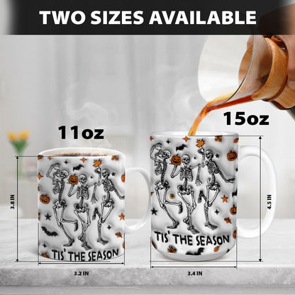 Petthouse | Skeleton Dancing Inflated Effect 3d Coffee Mug, Halloween Tis' The Season, Ghost Spooky Vibes