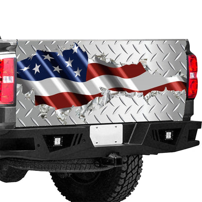 Petthouse | Metallic Tailgate Vinyl Wrap American Flag Tailgate Mural Grunge Usa Flag Tailgate Wraps For Trucks