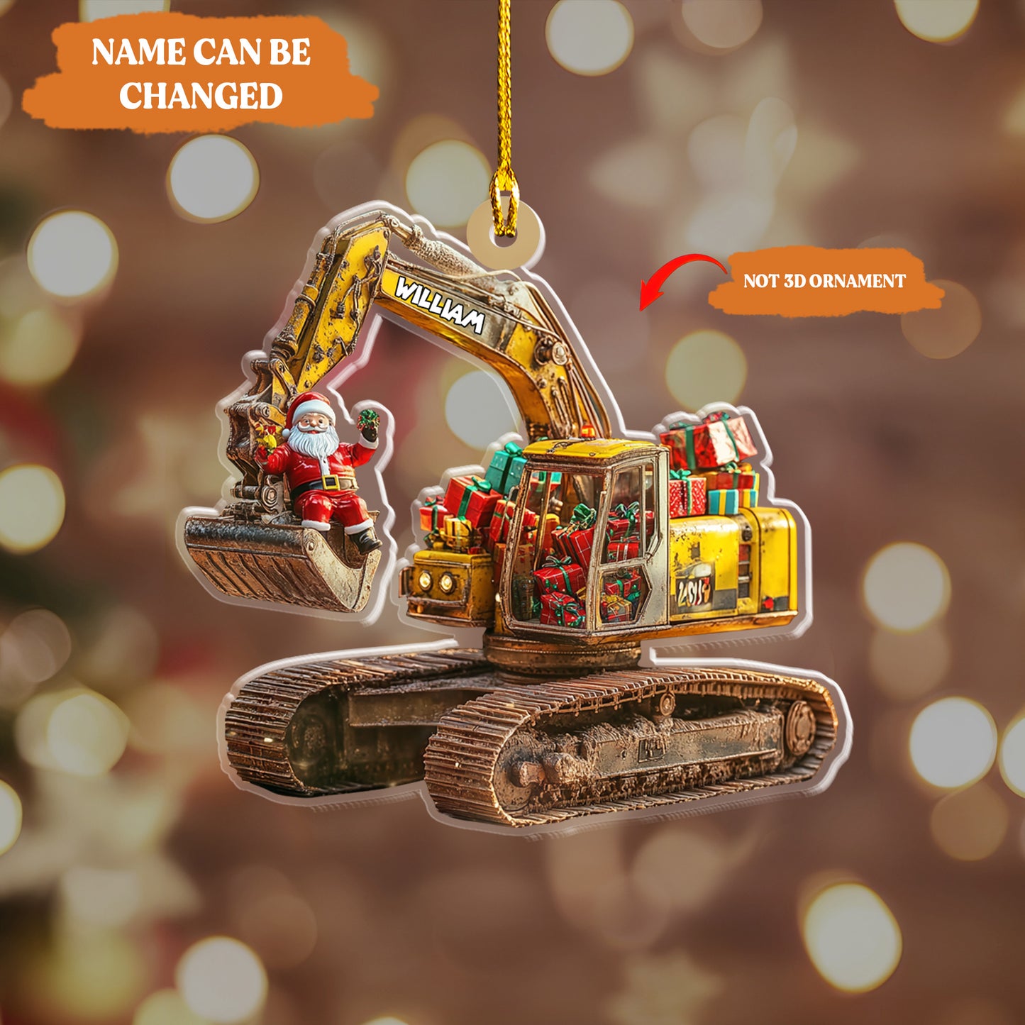 Petthouse | Personalized Excavator 2d Flat Printed Acrylic Ornament, Santa On The Excavator Keepsake