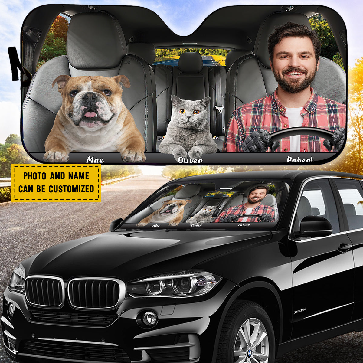 Petthouse | Personalized Photo Windshield Sun Shade Driving With Pets Automotive Interior Sun Protection