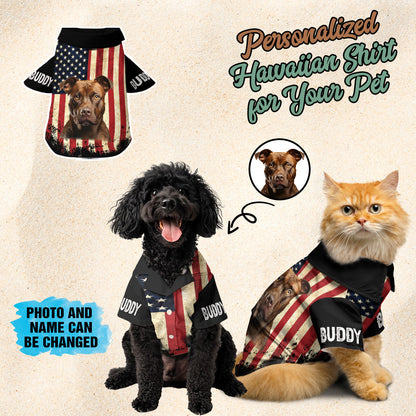 Petthouse | Custom Dog American Flag Vintage Hawaiian Shirts, 4th Of July Gift For Dog Lovers