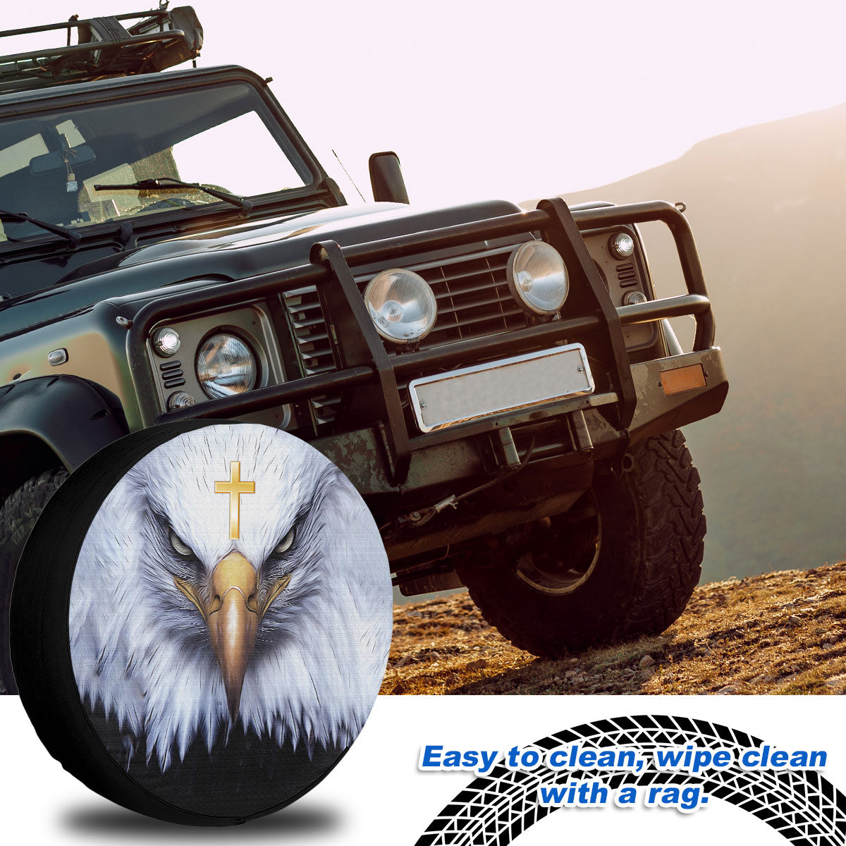 Petthouse | American Eagle Cool Universal Spare Tire Cover Jesus Cross Christian Catholic With Backup Camera Hole