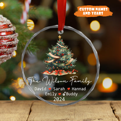 Petthouse | Personalized Family Christmas Ornament With Pets, 2024 Family Glass Ornament, Xmas Tree