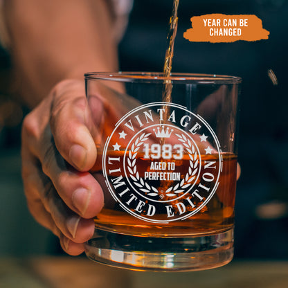 Petthouse | Customized Birthday Limited Edition Aged To Perfection Whiskey Glass, Gift For Dad