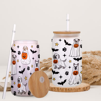 Petthouse | Ghost Dog Halloween Glass Cup, Halloween Dog Ghost Boo Spooky Vibes Cup, Halloween Gift