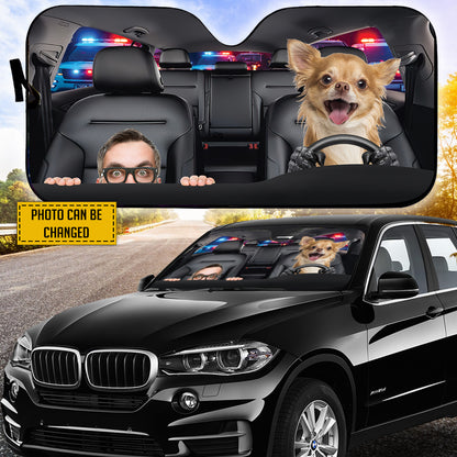 Petthouse | Personalized Sunshade For Car Chihuahua Help Me Police Funny Car Sun Shade Windshield