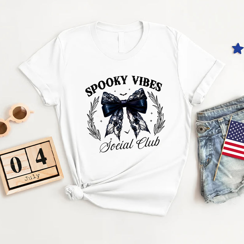 Petthouse | Spooky Vibes Social Club Shirt, Halloween Shirt, Halloween Coquette Bow Shirt