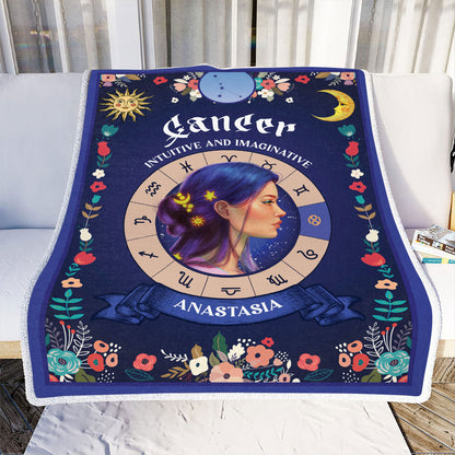 Petthouse | Personalized Cancer Zodiac Throw Blanket, Intuitive And Imaginative Tapestry For Little Sister