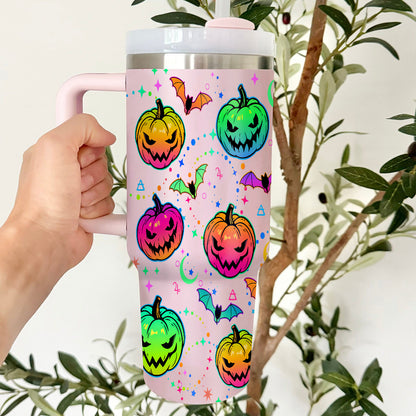 Petthouse | Halloween Bat And Pumpkin 40oz Tumbler, Halloween Spooky Tumbler Wrap, Mystic Halloween