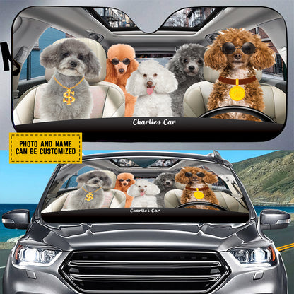 Petthouse | Poodle Rich Dog Sunshade Funny Windshield Cover For Dog Mom Dog Dad Personalized Sunshade For Car