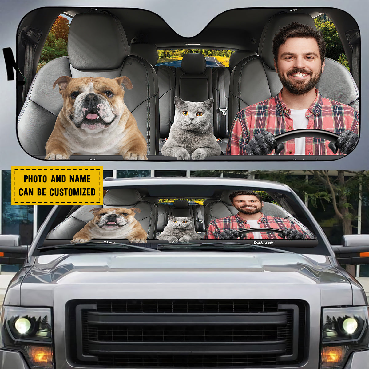 Petthouse | Personalized Photo Windshield Sun Shade Driving With Pets Automotive Interior Sun Protection