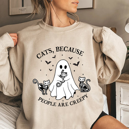 Petthouse | Cats Because People Are Creepy Shirt, Halloween Ghost Cat Shirt, Cat Creepy Shirt, Cat Lovers