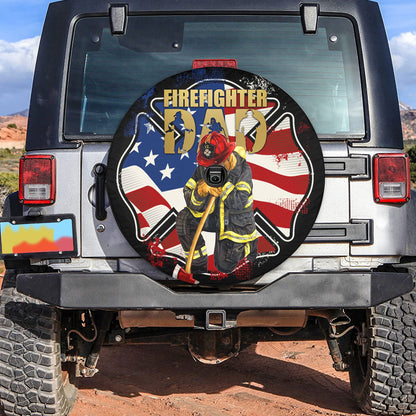 Petthouse | Firefighter Dad Spare Tire Cover American Pride Camper Tire Cover Gift For Fathers Day